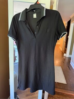 PINK Victoria's Secret Black Polo with White Stripe Collar